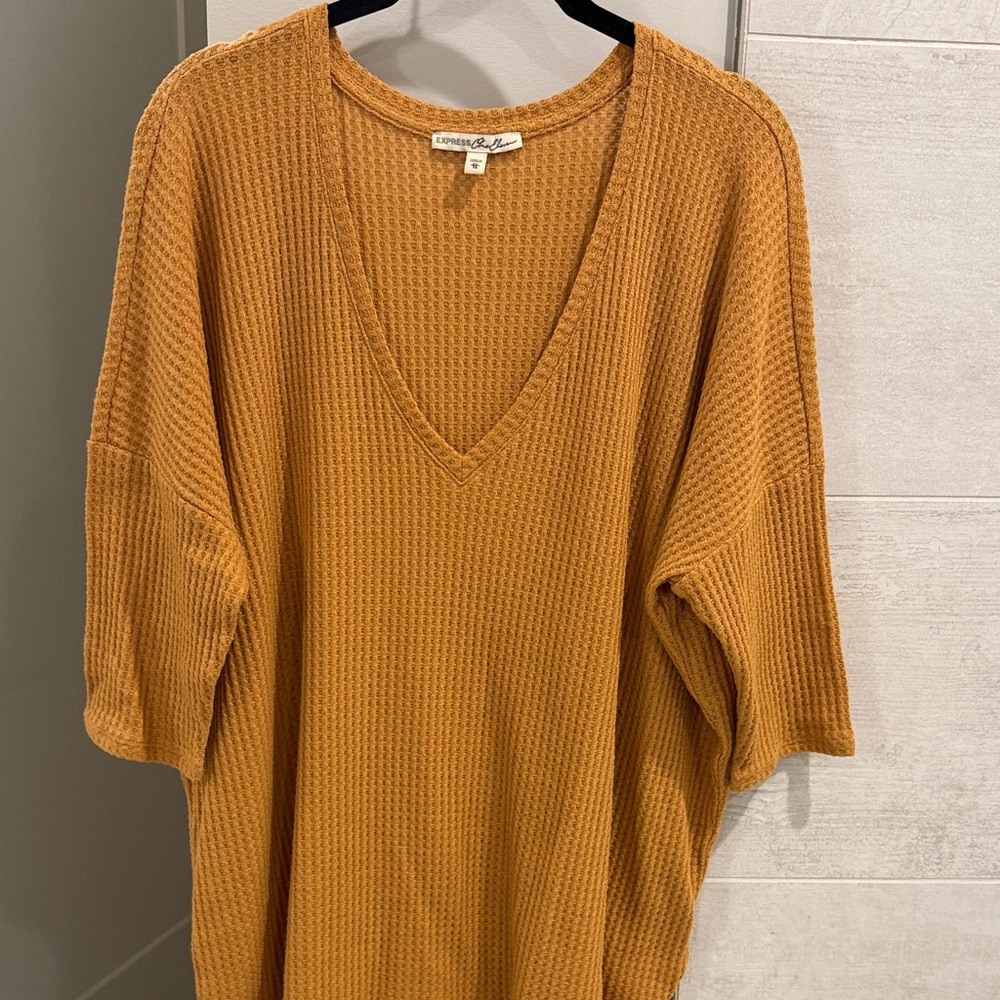 🧡 Express Waffle Knit V-Neck Tunic - Mustard